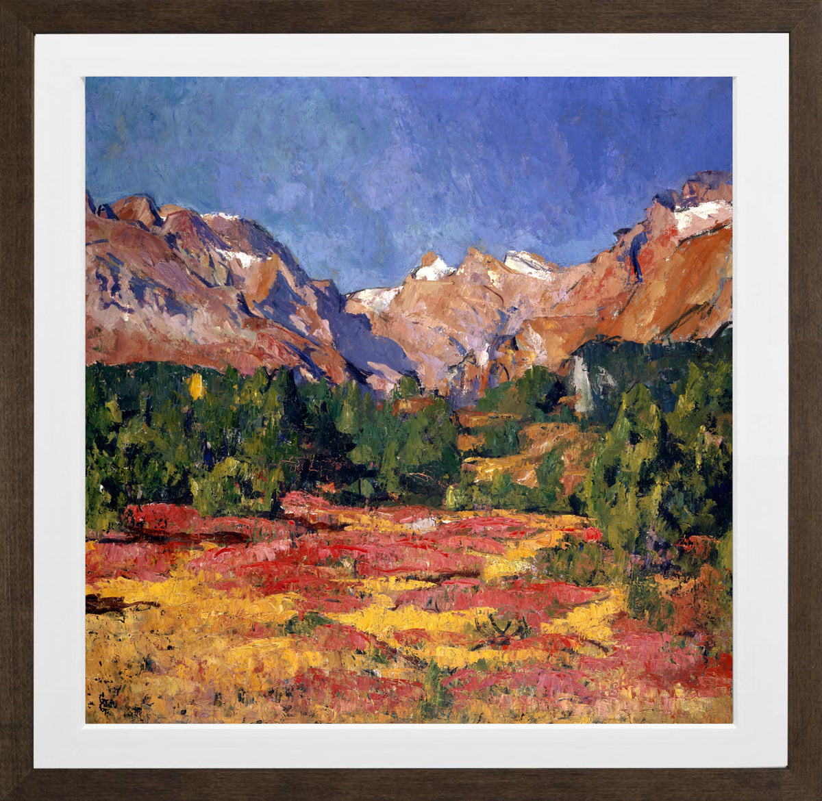 Giovanni Giacometti, Autumn Landscape (Maroz Valley with Piz Duan and Gletscherhorn) (1927) — brown frame