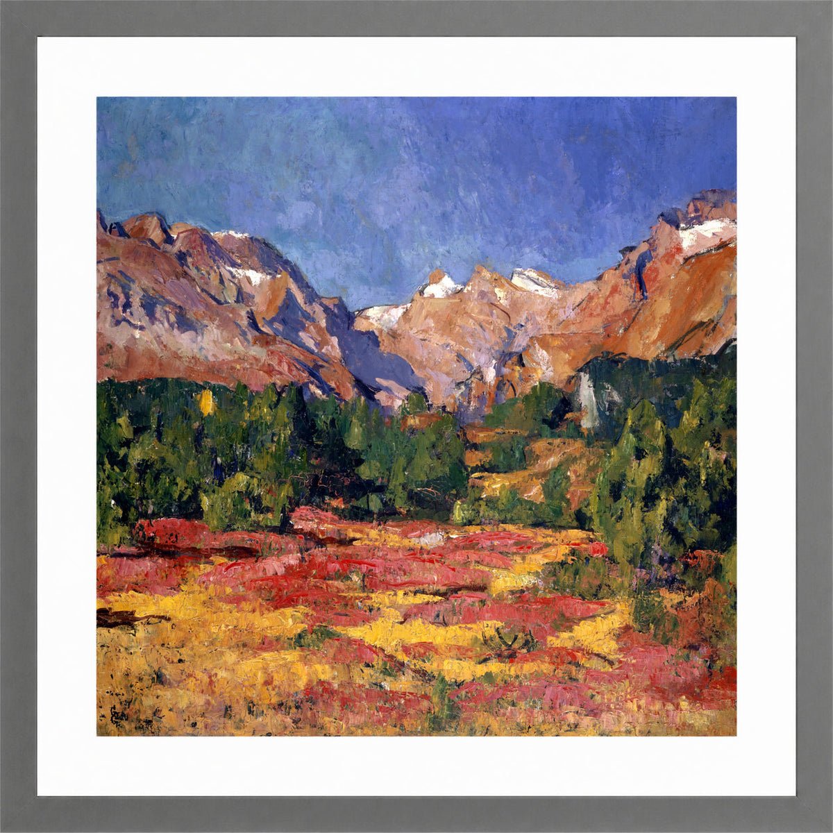 Giovanni Giacometti, Autumn Landscape (Maroz Valley with Piz Duan and Gletscherhorn) (1927) — light grey frame