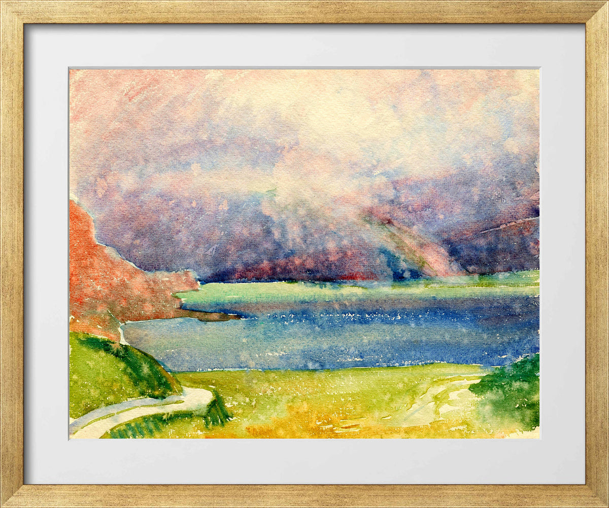 Giovanni Giacometti, Blick von Maloja auf den Silsersee mit Regenbogen — gold frame