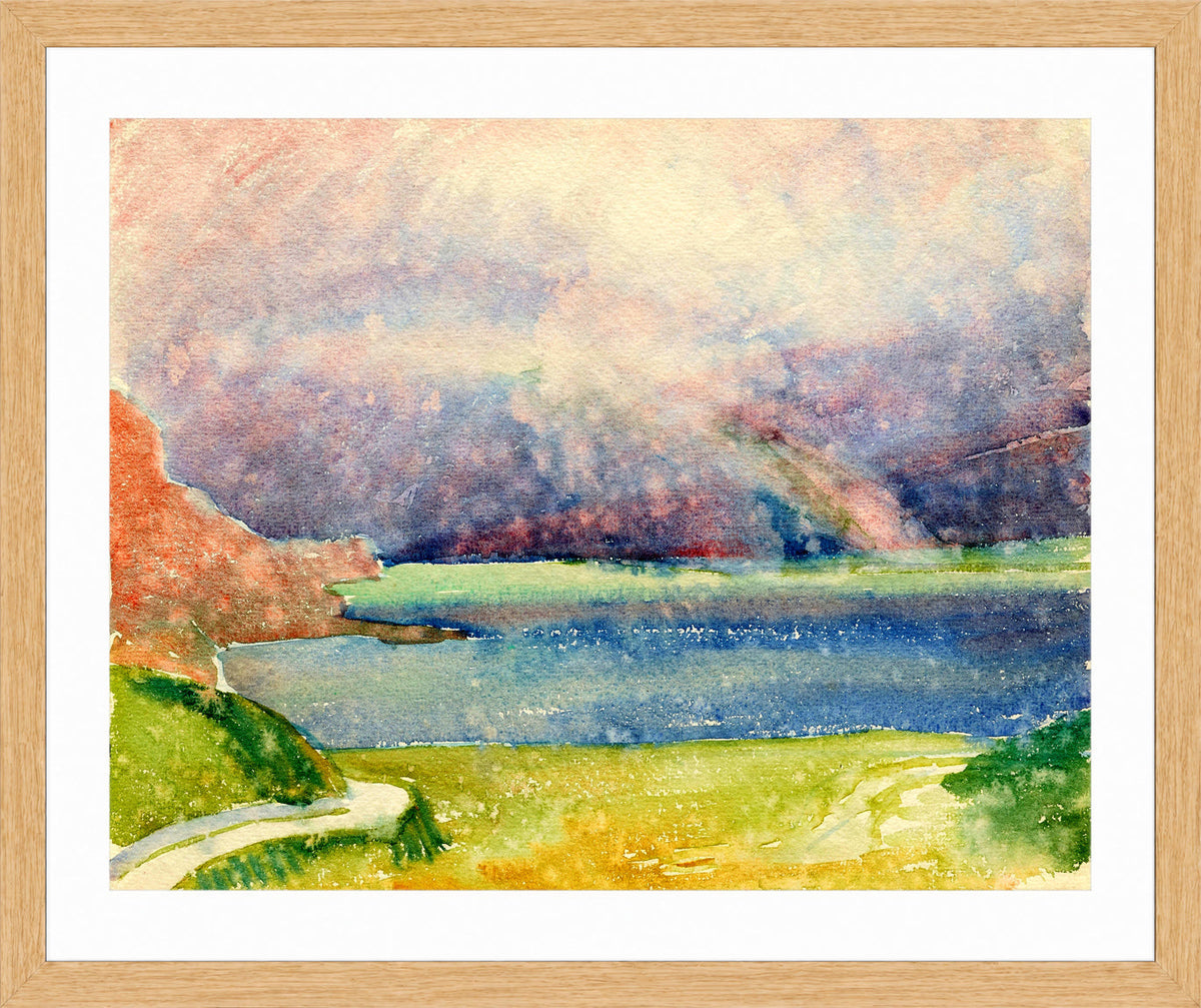 Giovanni Giacometti, Blick von Maloja auf den Silsersee mit Regenbogen — oak frame
