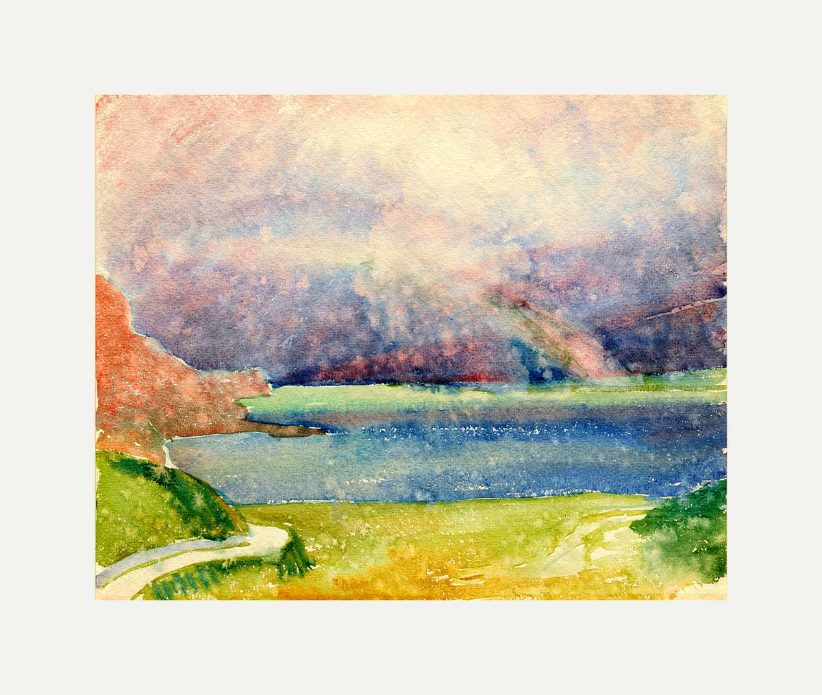 Giovanni Giacometti, Blick von Maloja auf den Silsersee mit Regenbogen — rolled canvas