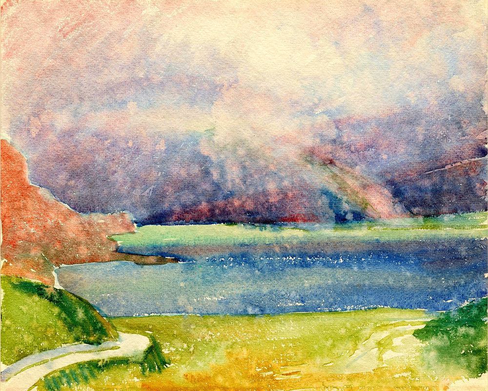 Giovanni Giacometti, Blick von Maloja auf den Silsersee mit Regenbogen — unframed