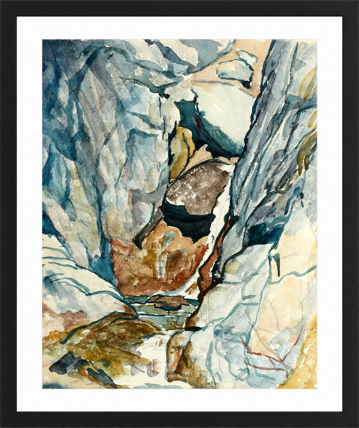 Giovanni Giacometti, Mountain Gorge with Waterfall — black frame