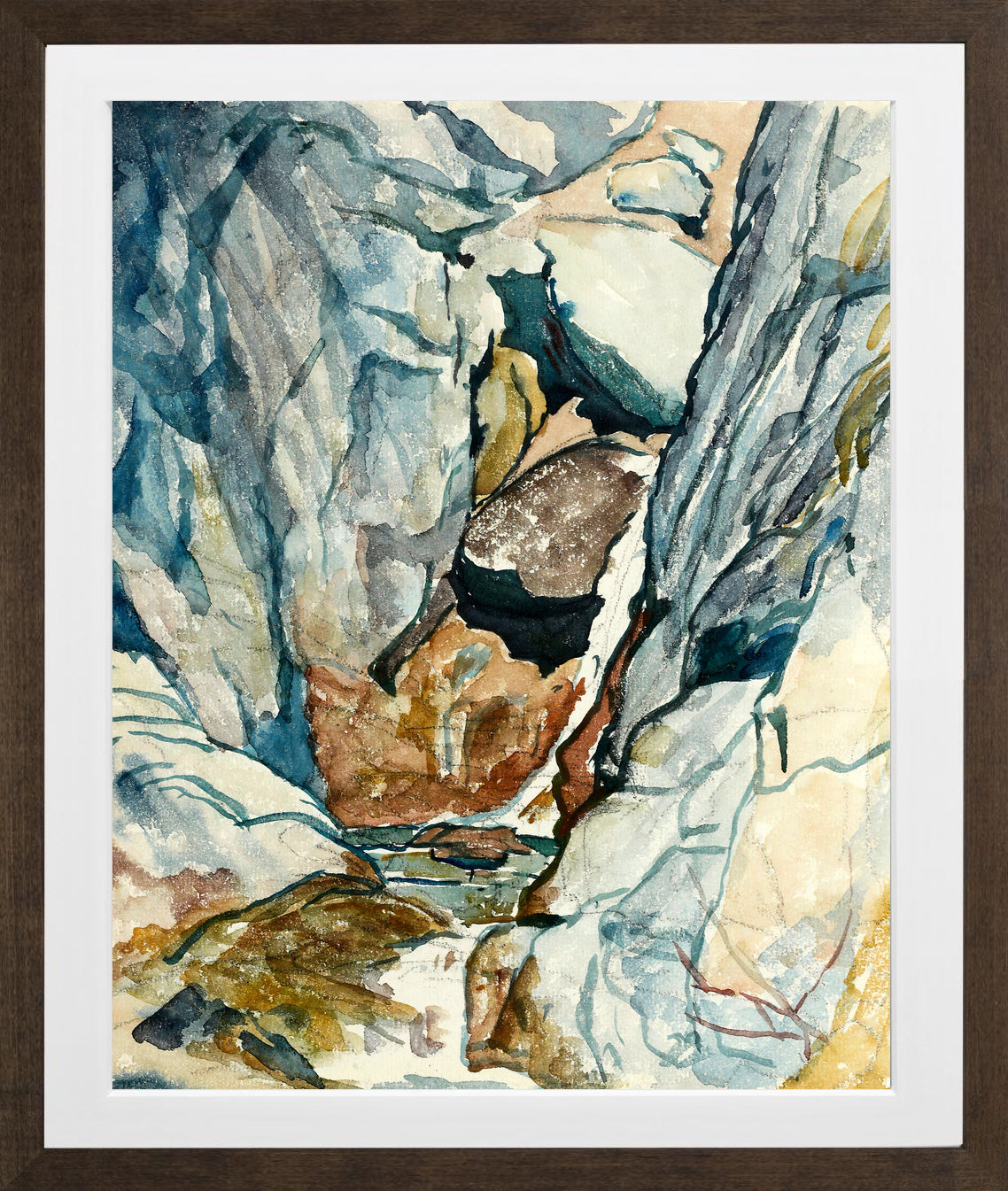 Giovanni Giacometti, Mountain Gorge with Waterfall — brown frame