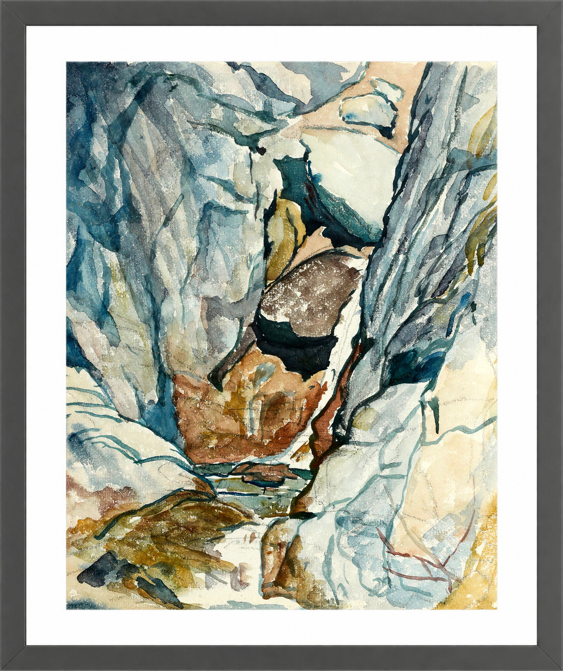 Giovanni Giacometti, Mountain Gorge with Waterfall — dark grey frame
