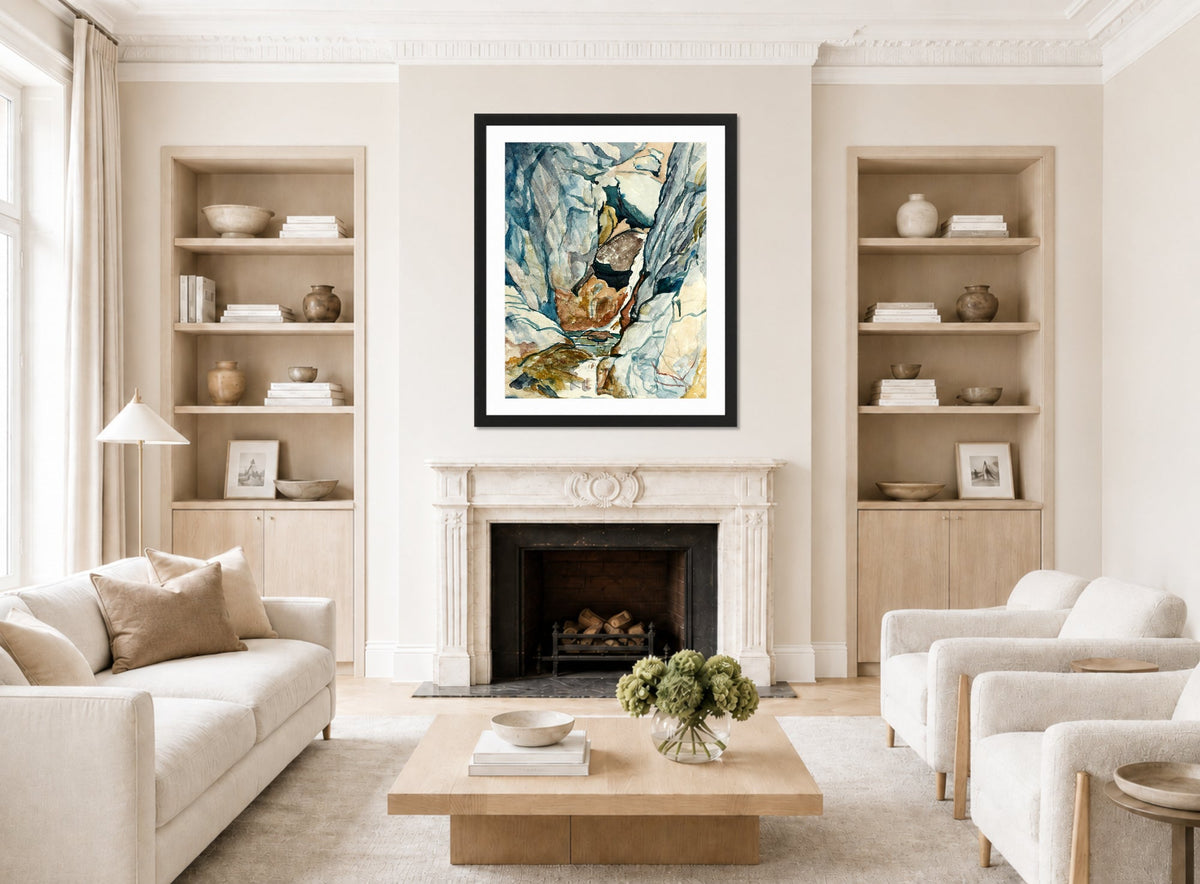 Giovanni Giacometti, Mountain Gorge with Waterfall — living room roomset