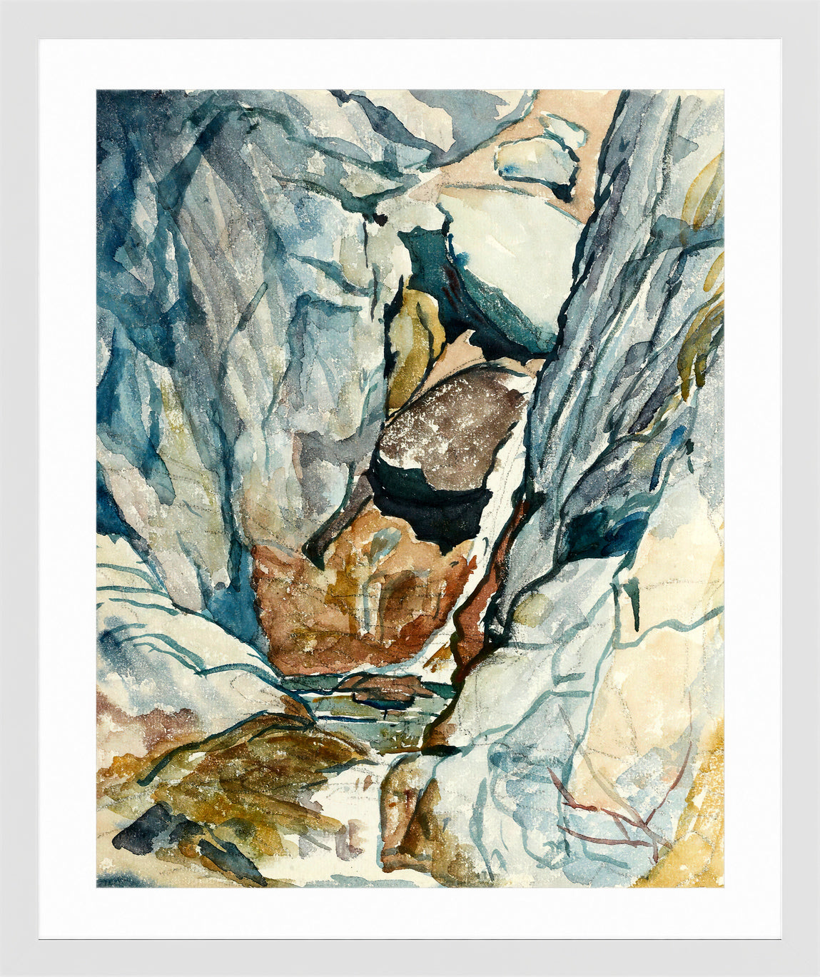 Giovanni Giacometti, Mountain Gorge with Waterfall — white frame