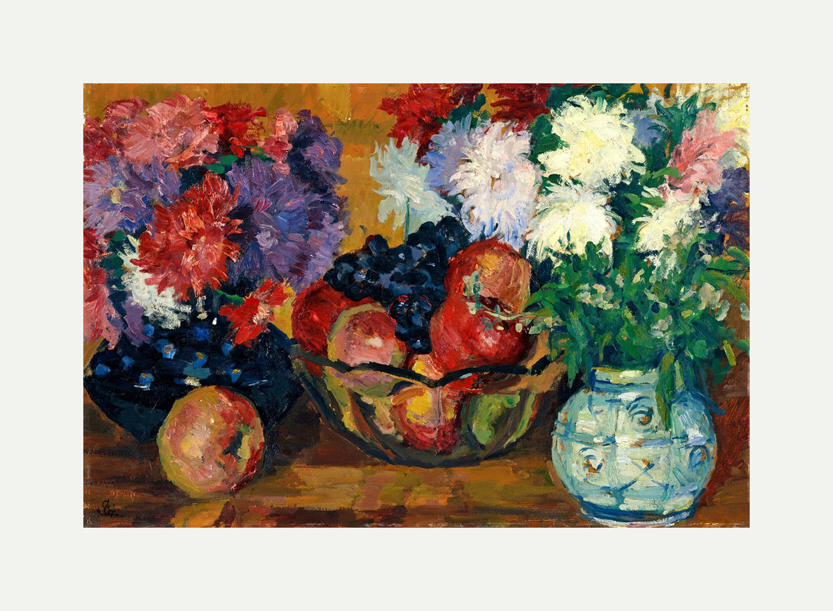 Giovanni Giacometti, Stillleben mit Astern, Äpfeln und Trauben (1927) — rolled canvas