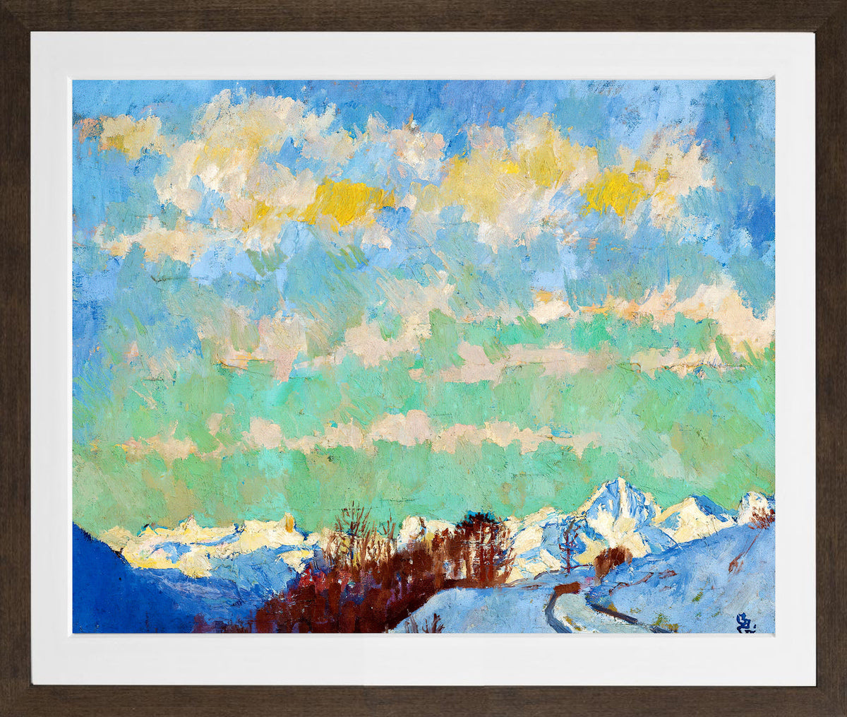 Giovanni Giacometti, View from Stampa towards Italy (1924) — brown frame