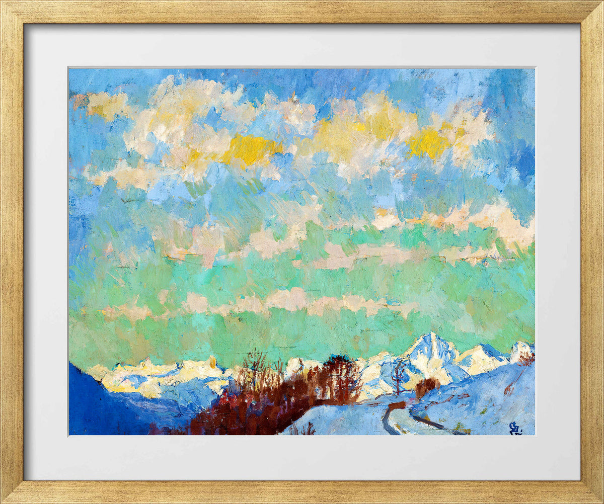 Giovanni Giacometti, View from Stampa towards Italy (1924) — gold frame