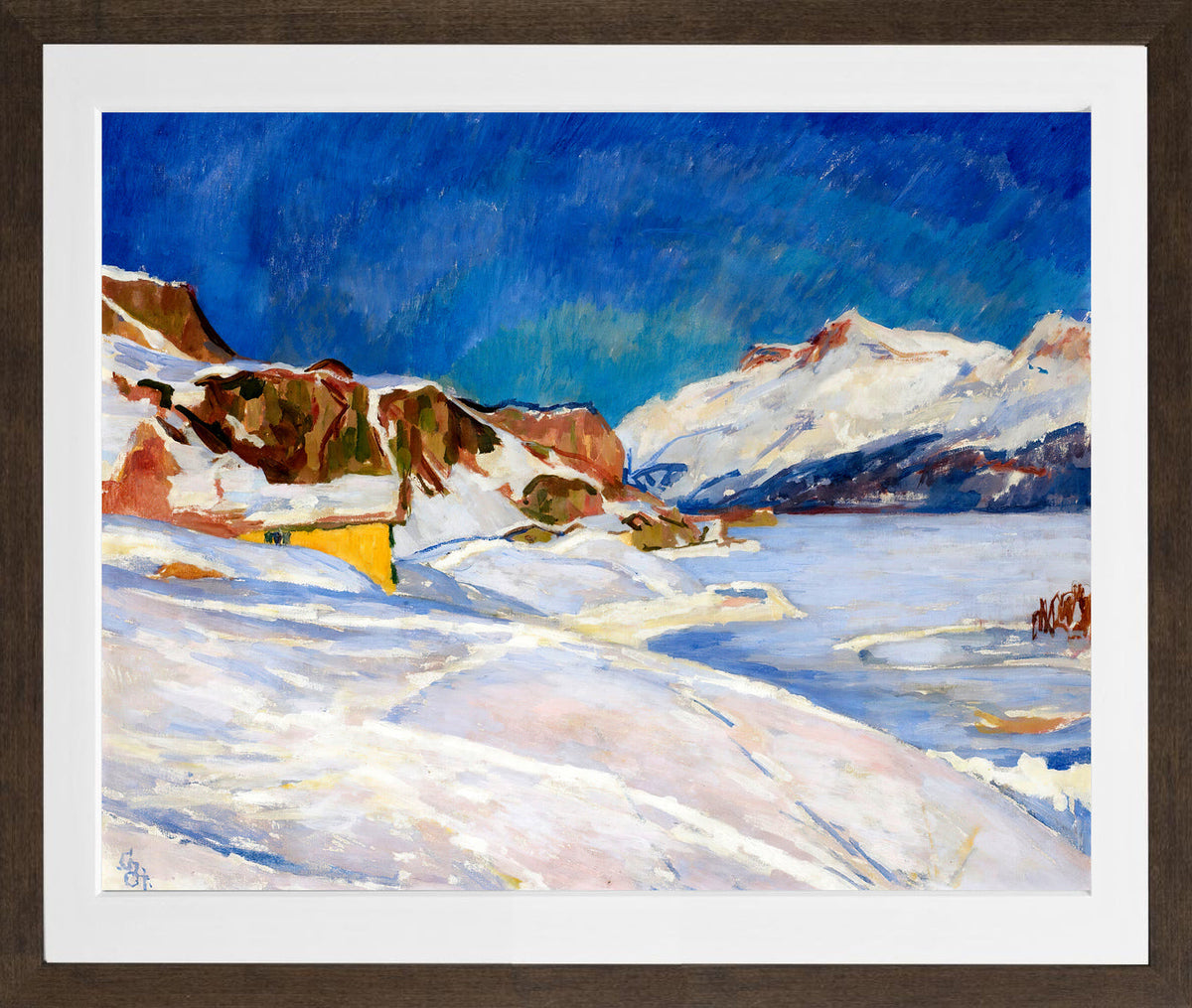 Giovanni Giacometti, Winter Landscape near Capolago (1930) — brown frame