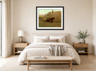 Harold Harvey Print, Building the hayrick (1902) displayed above a bed