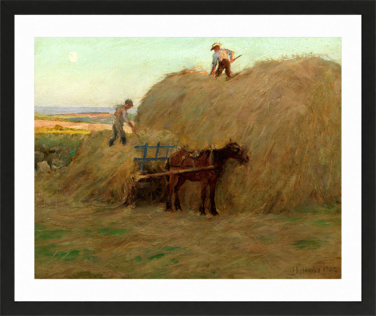 Harold Harvey Print, Building the hayrick (1902) in a black frame