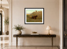 Harold Harvey Print, Building the hayrick (1902) displayed above a console table