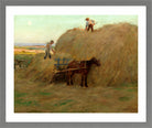 Harold Harvey Print, Building the hayrick (1902) in a light grey frame