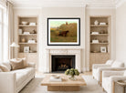 Harold Harvey Print, Building the hayrick (1902) displayed in a Scandinavian living room