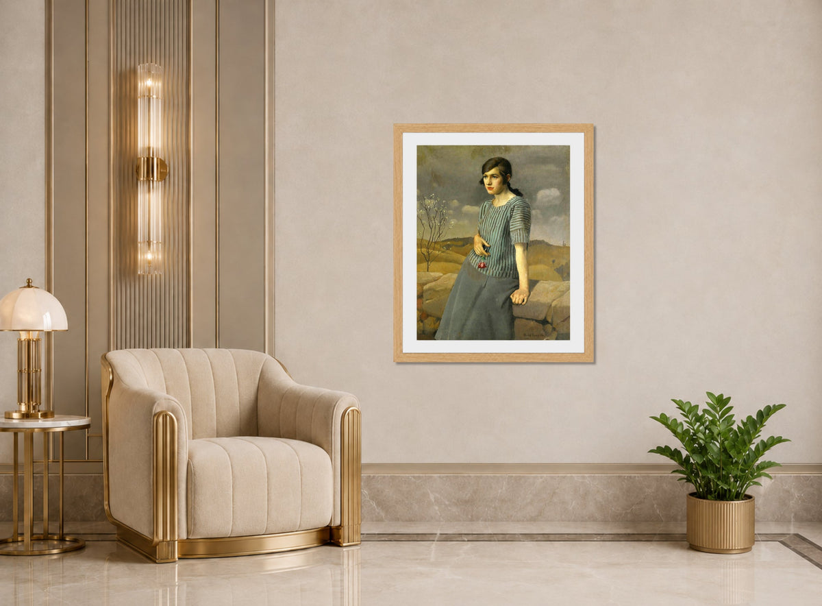 Harold Harvey Print, Clara (1922) displayed in an Art Deco interior