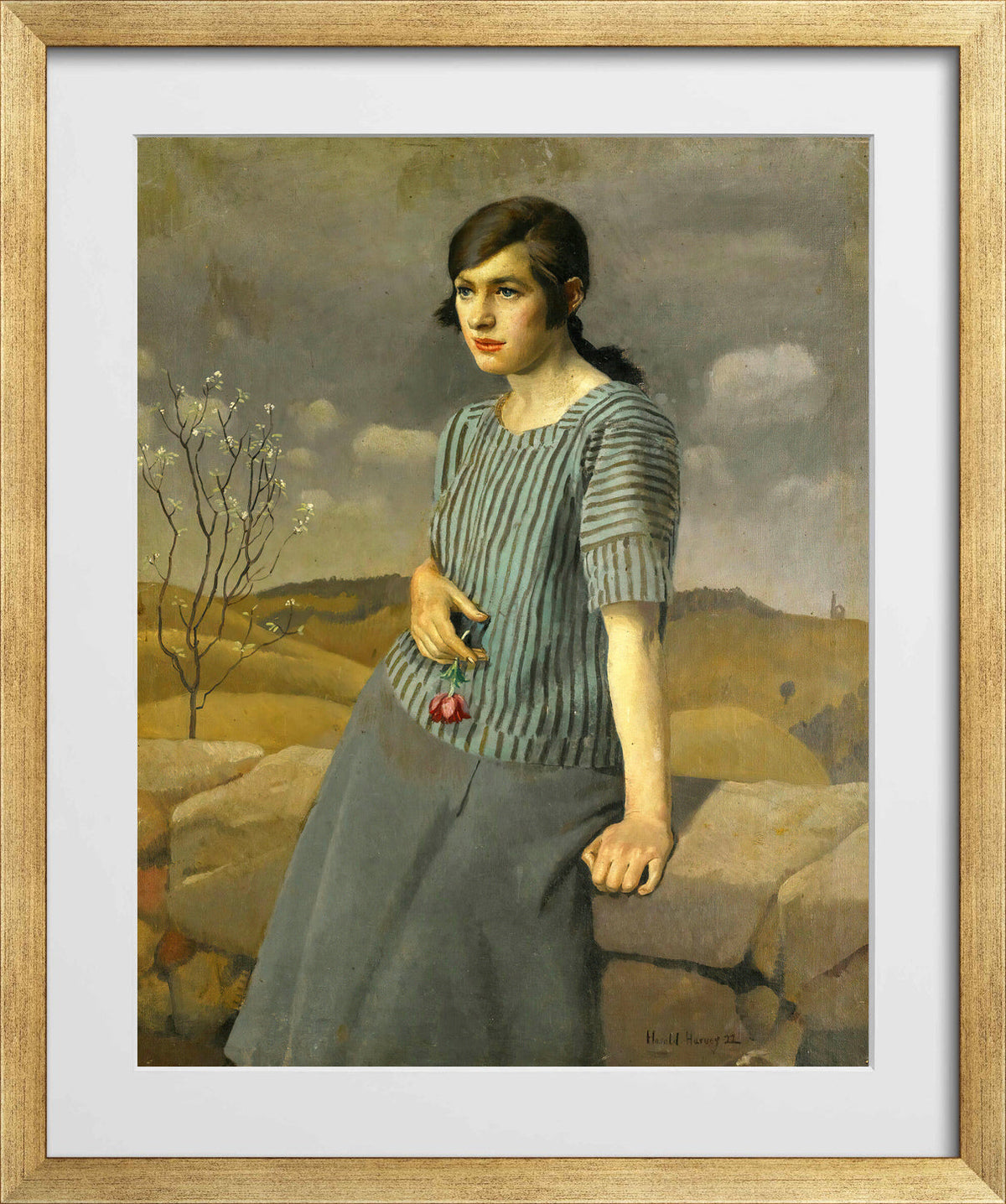 Harold Harvey Print, Clara (1922) in a gold frame
