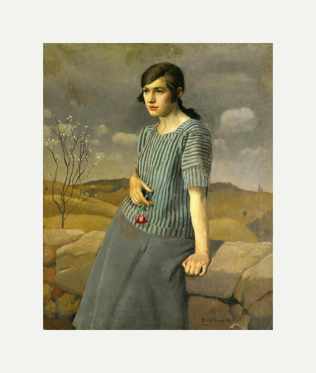 Harold Harvey Print, Clara (1922) with an off-white border for rolled canvas
