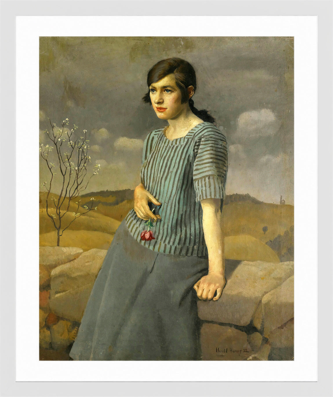 Harold Harvey Print, Clara (1922) in a white frame