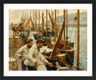 Harold Harvey Print, Fishing Boats, Newlyn in a black frame
