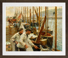 Harold Harvey Print, Fishing Boats, Newlyn in a brown frame