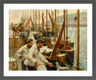 Harold Harvey Print, Fishing Boats, Newlyn in a dark grey frame