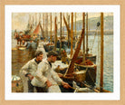Harold Harvey Print, Fishing Boats, Newlyn in an oak frame