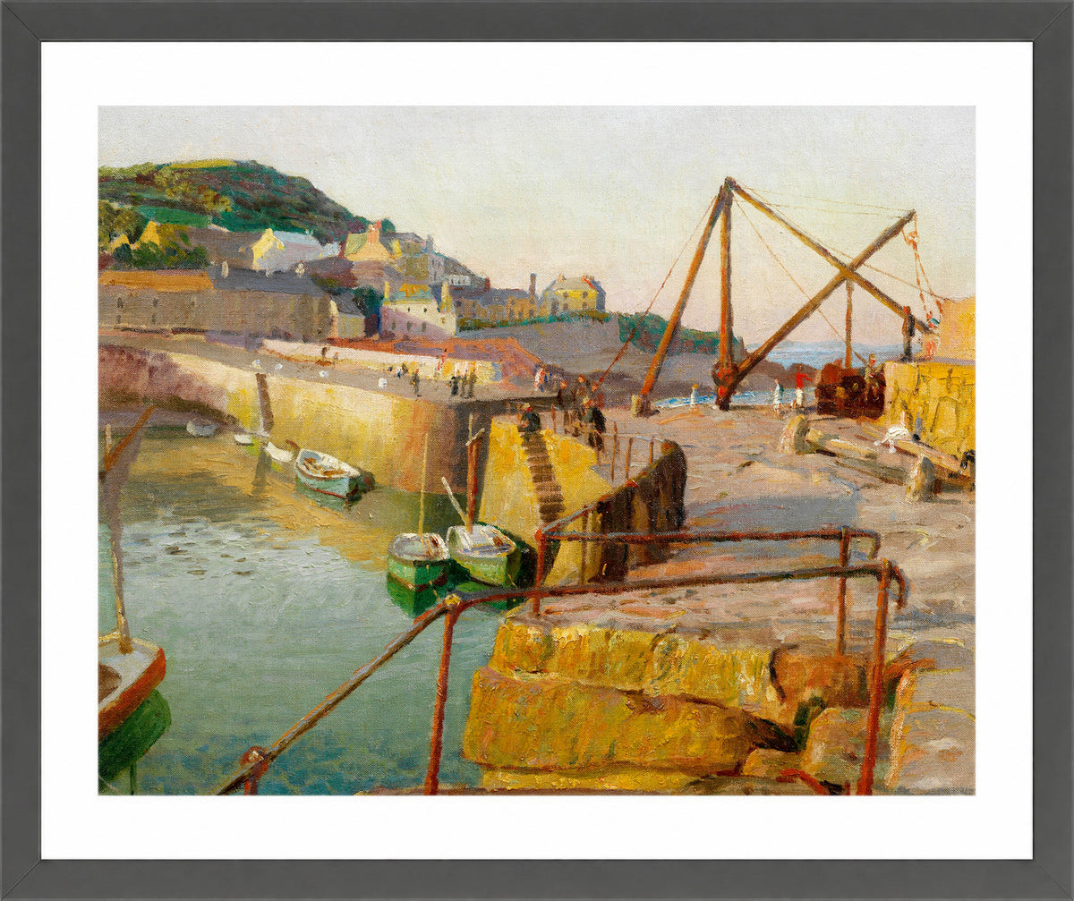 Harold Harvey Print, Mousehole (1939) in a dark grey frame