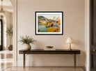 Harold Harvey Print, Mousehole (1939) displayed above a console table