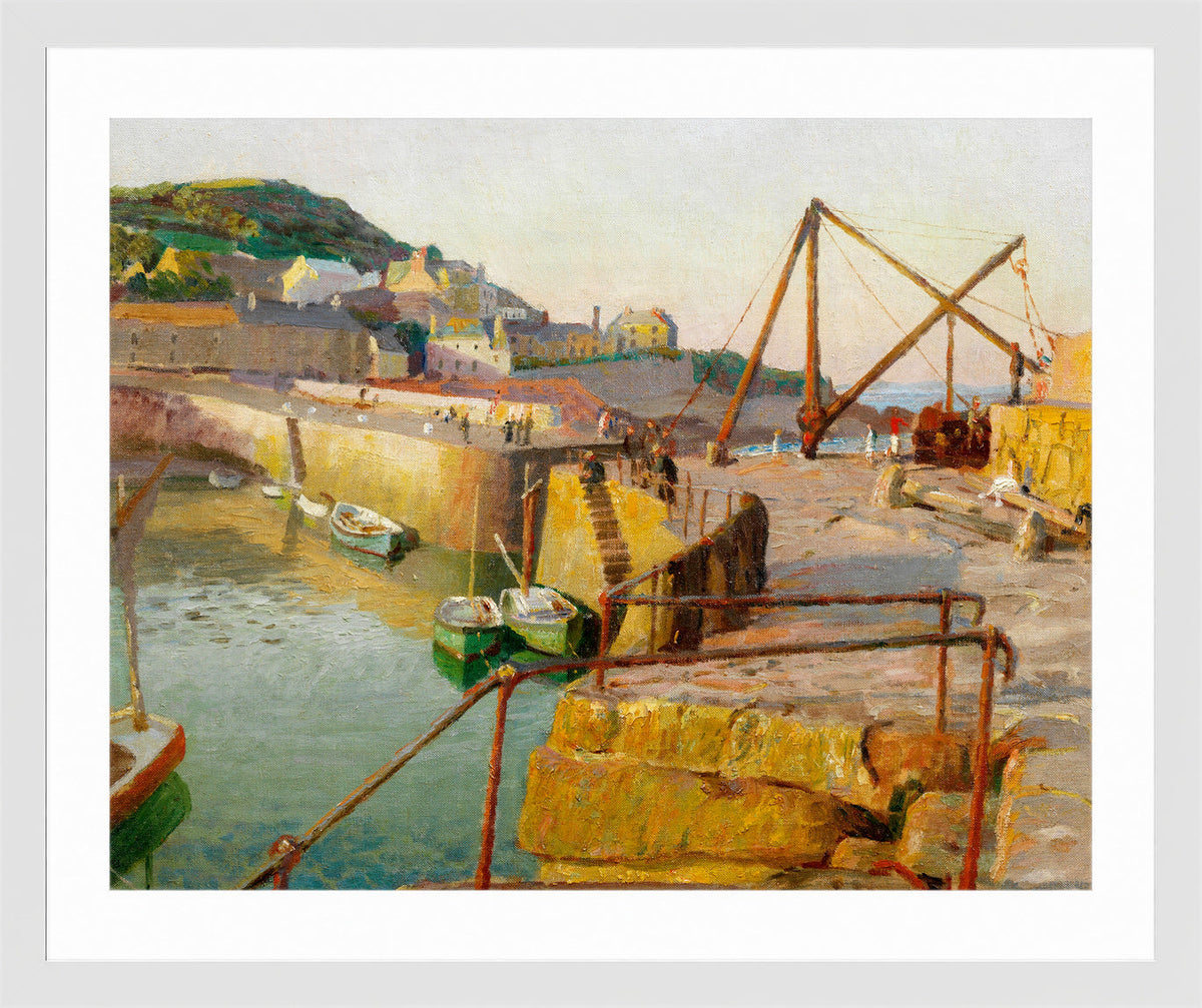 Harold Harvey Print, Mousehole (1939) in a white frame