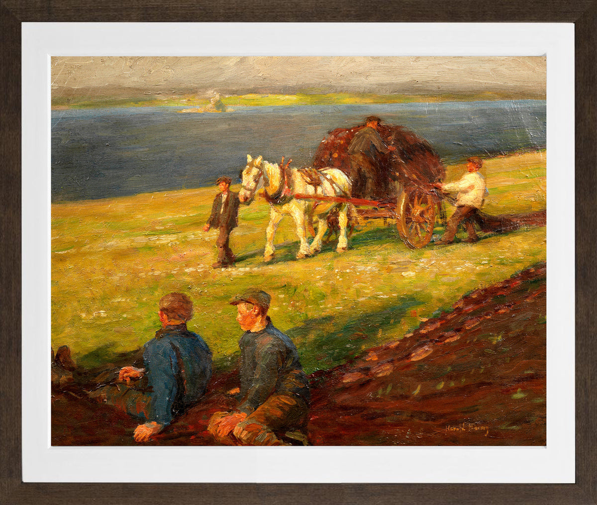Harold Harvey Print, Spreading the nets in a brown frame