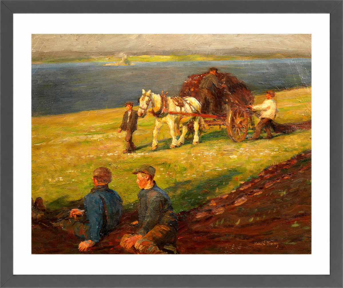 Harold Harvey Print, Spreading the nets in a dark grey frame