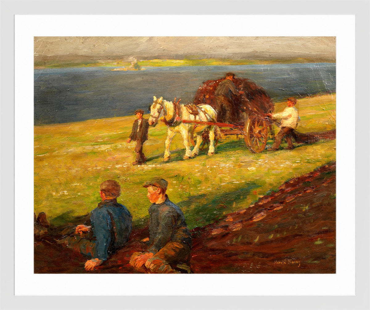 Harold Harvey Print, Spreading the nets in a white frame