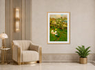 Harold Harvey Print, Springtime In The Orchard displayed in an Art Deco interior