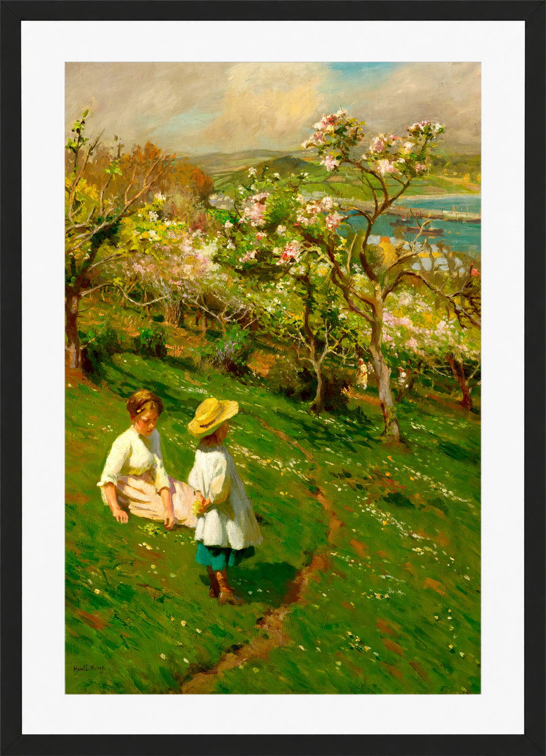 Harold Harvey Print, Springtime In The Orchard in a black frame