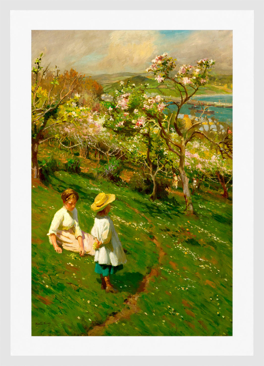 Harold Harvey Print, Springtime In The Orchard in a white frame