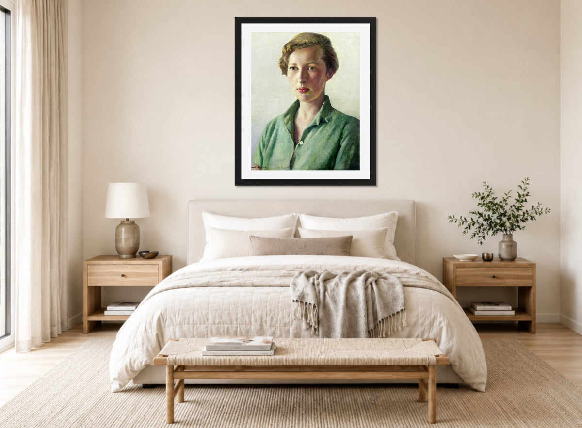 Harold Harvey Print, Sue Palmer displayed above a bed
