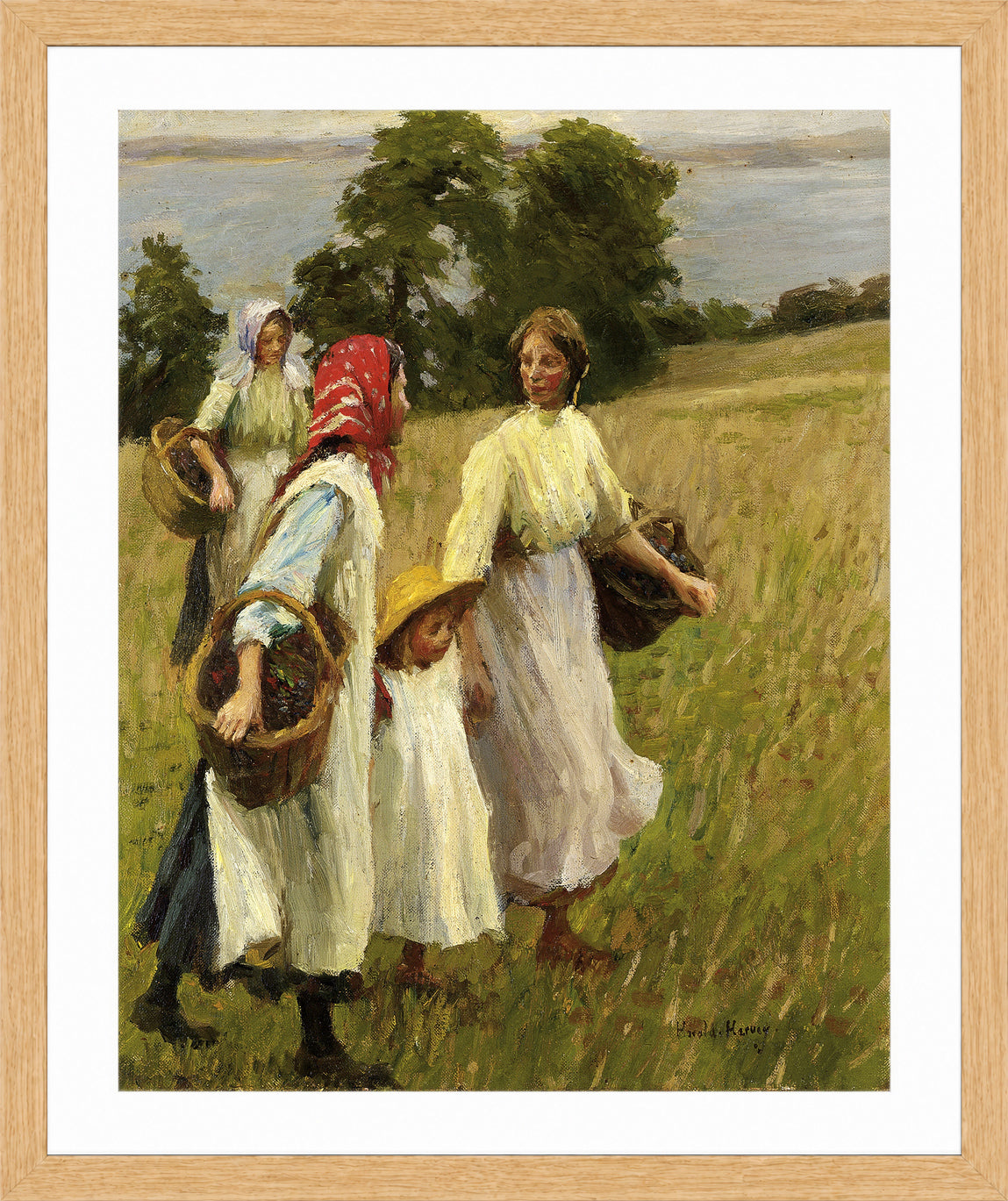 Harold Harvey Print, The Blackberry Harvest in an oak frame