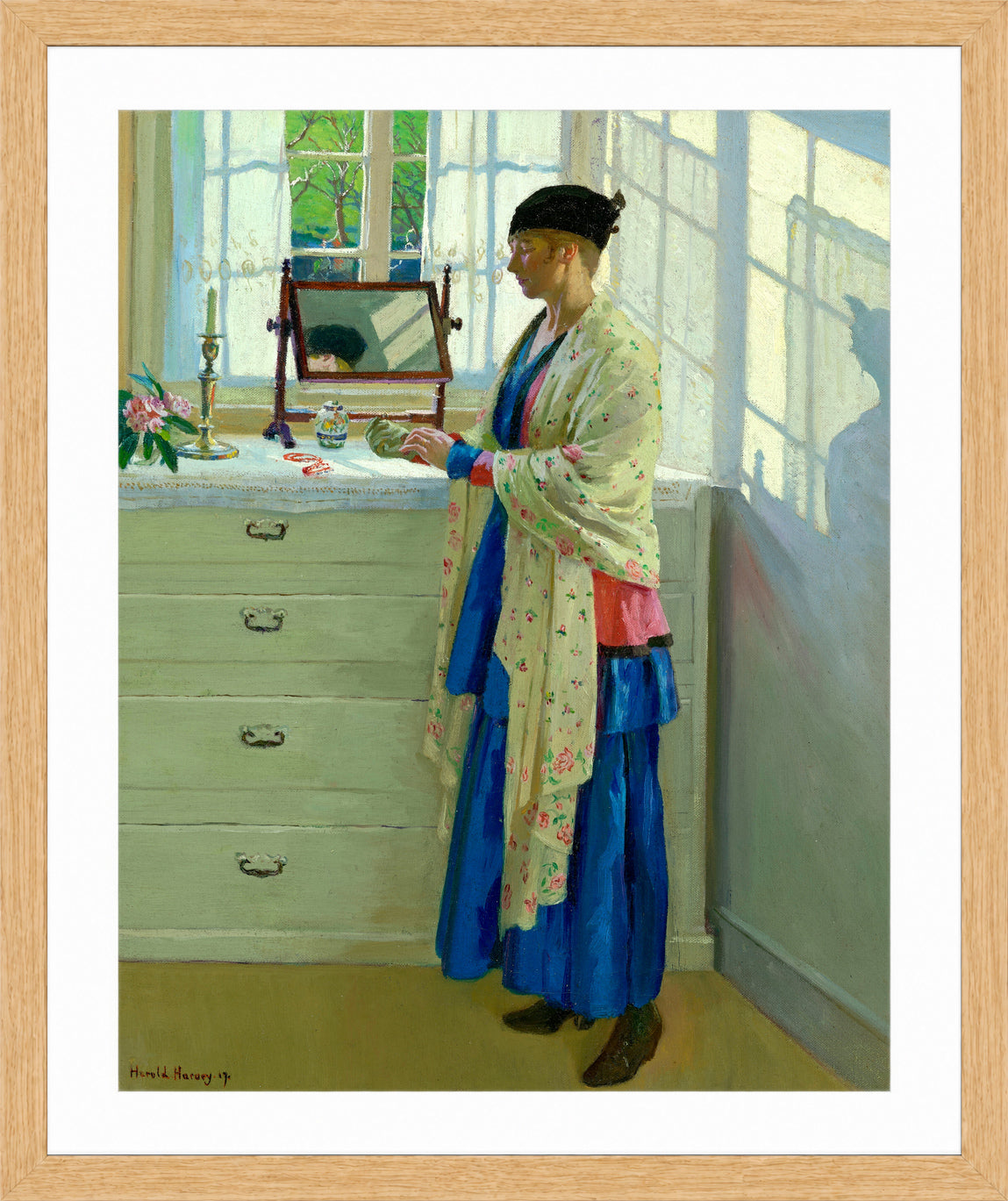 Harold Harvey Print, The Blue Gown (1917) in an oak frame