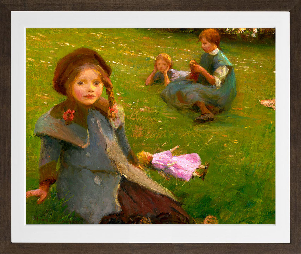 Harold Harvey Print, The lilac doll in a brown frame