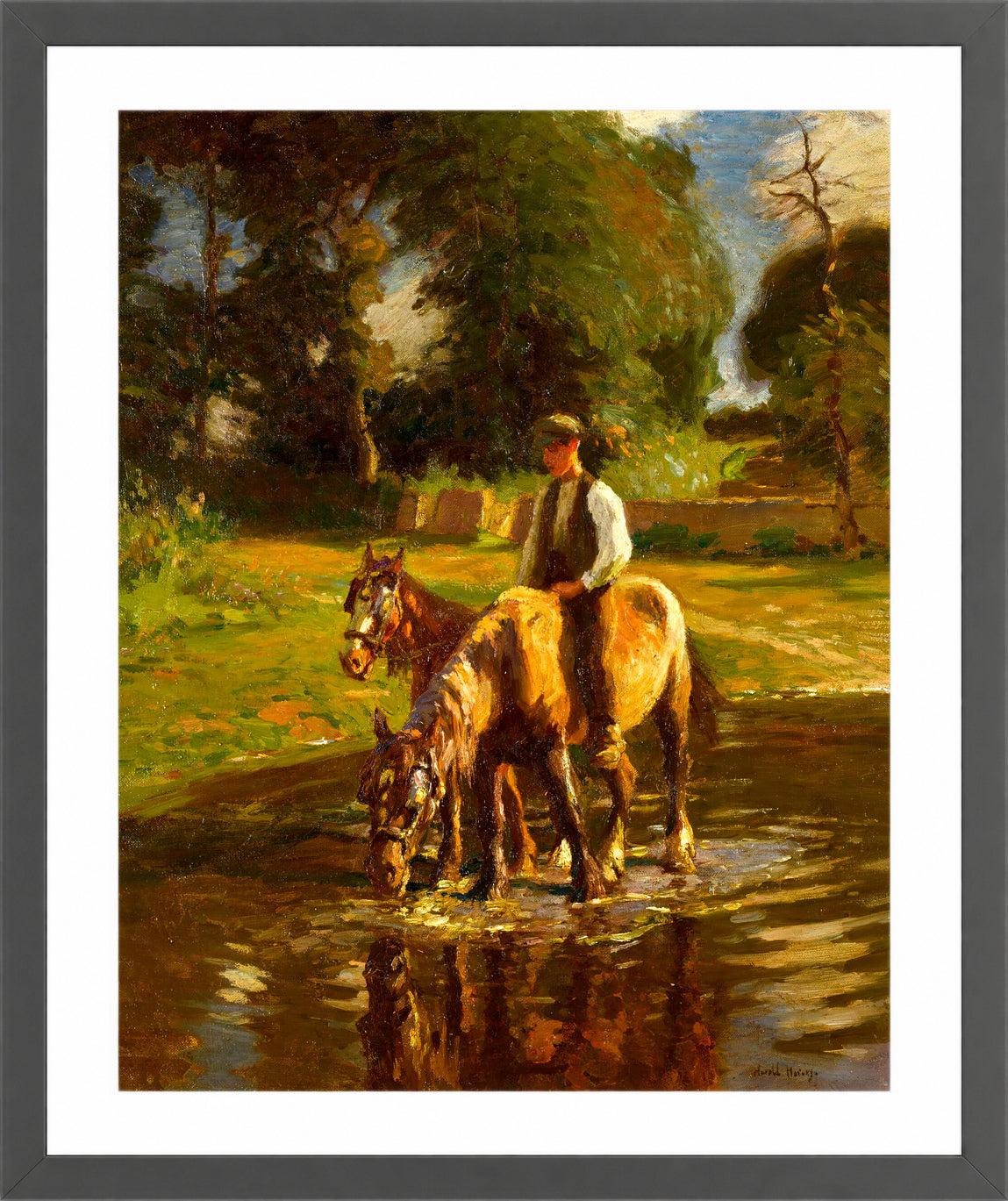 Harold Harvey Print, The watering place in a dark grey frame