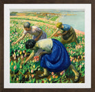 Harold Harvey Print, Tulip Pickers (1926) in a brown frame