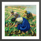 Harold Harvey Print, Tulip Pickers (1926) in a dark grey frame