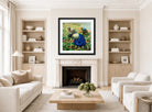 Harold Harvey Print, Tulip Pickers (1926) displayed in a Scandinavian living room