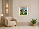 Harold Harvey Print, Two young girls with a butterfly displayed in an Art Deco interior