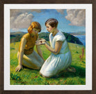 Harold Harvey Print, Two young girls with a butterfly in a brown frame