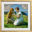 Harold Harvey Print, Two young girls with a butterfly in a gold frame