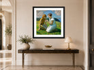 Harold Harvey Print, Two young girls with a butterfly displayed above a console table
