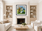 Harold Harvey Print, Two young girls with a butterfly displayed in a Scandinavian living room